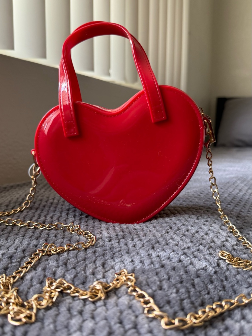 Hot Red Heart Mini Bag with gold chain